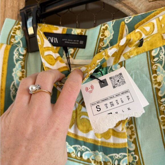 NWT Zara Yellow and Green Wide Leg Pants - Picture 3 of 3